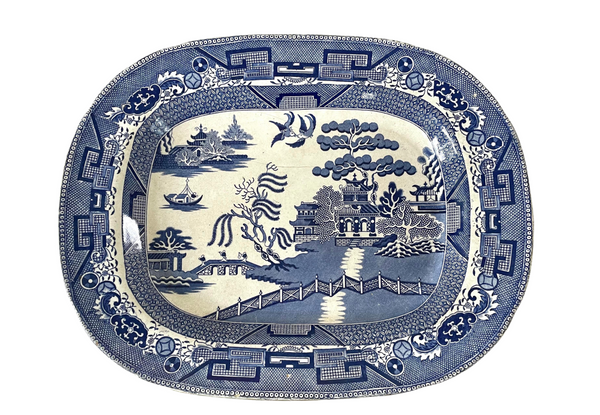 Antique Blue Willow Serving Platter - English Transfer Pearlware, 19th Century