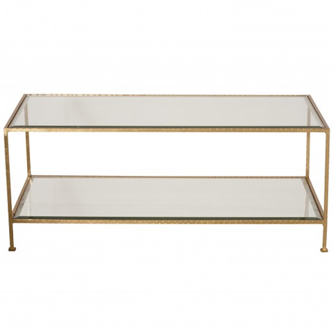 Worlds Away Taylor Hammered Metal Rectangular Gold Leaf Coffee Table - Matthew Izzo Home