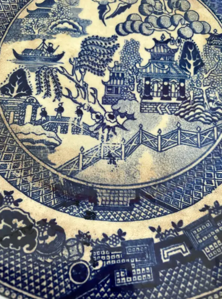 Antique Blue Willow Porcelain Plate - "Ye Olde English"