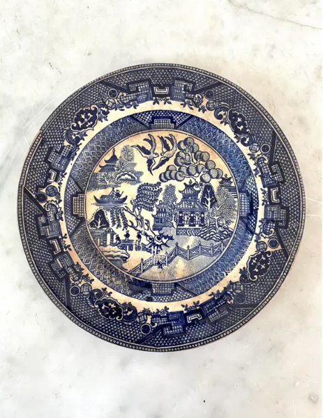 Antique Blue Willow Porcelain Plate - "Ye Olde English"
