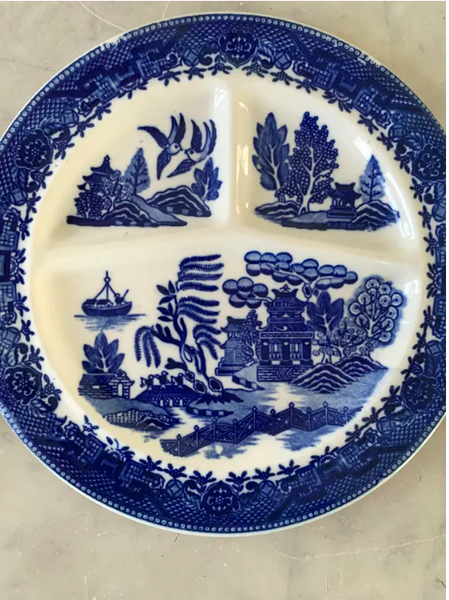 Vintage Blue Willow Moriyama Divided Plates - Set of 2