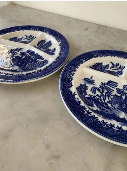 Vintage Blue Willow Moriyama Divided Plates - Set of 2