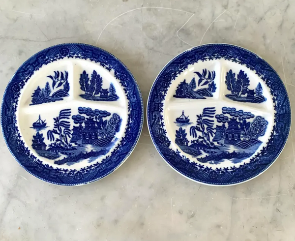 Vintage Blue Willow Moriyama Divided Plates - Set of 2