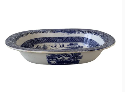 Early 19th Century Antique Staffordshire, England Blue Willow Serving Bowl - Matthew Izzo Home