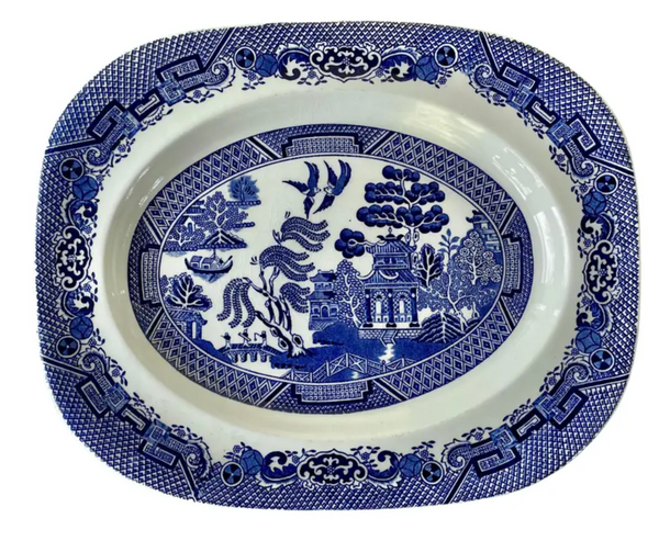 Vintage Blue Willow Serving Platter - WoodsWare , Wood and Sons, England