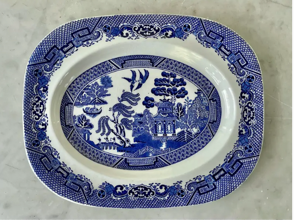 Vintage Blue Willow Serving Platter - WoodsWare , Wood and Sons, England