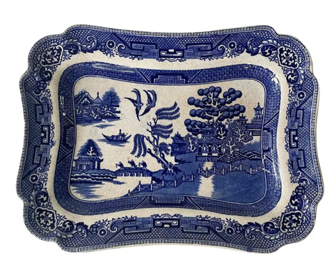 Antique Late 19th Century Antique "Ye Olde Willow" Staffordshire Blue Willow Tray - Matthew Izzo Home