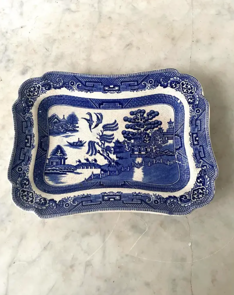 Antique Blue Willow Serving Platter - "Ye Olde Willow" Staffordshire, Late 19th Century