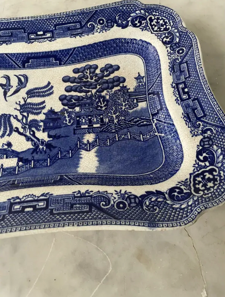 Antique Blue Willow Serving Platter - "Ye Olde Willow" Staffordshire, Late 19th Century