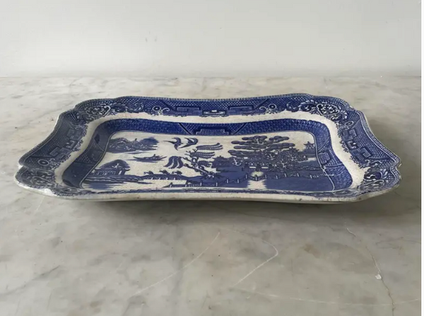 Antique Blue Willow Serving Platter - "Ye Olde Willow" Staffordshire, Late 19th Century
