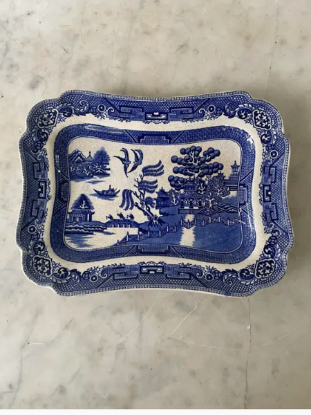 Antique Blue Willow Serving Platter - "Ye Olde Willow" Staffordshire, Late 19th Century