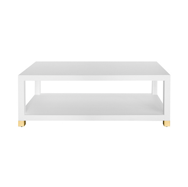 Patricia Two Tier Coffee Table - Matte White Lacquer & Brass