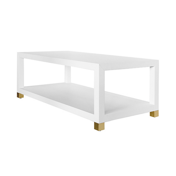 Patricia Two Tier Coffee Table - Matte White Lacquer & Brass