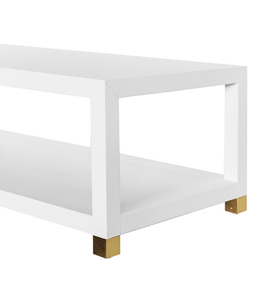 Patricia Two Tier Coffee Table - Matte White Lacquer & Brass