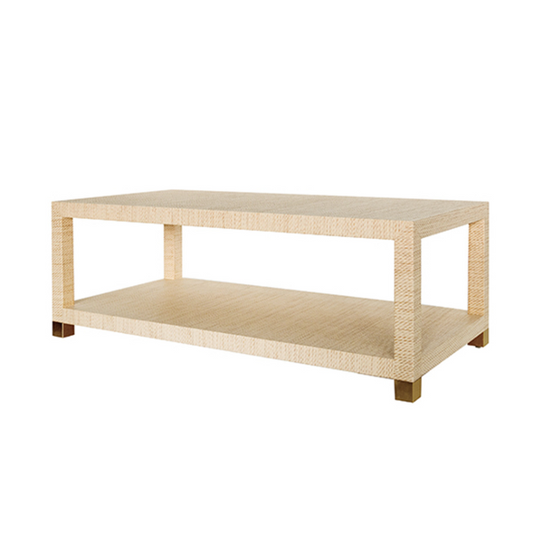Patricia Two Tier Coffee Table - Natural Grasscloth & Brass