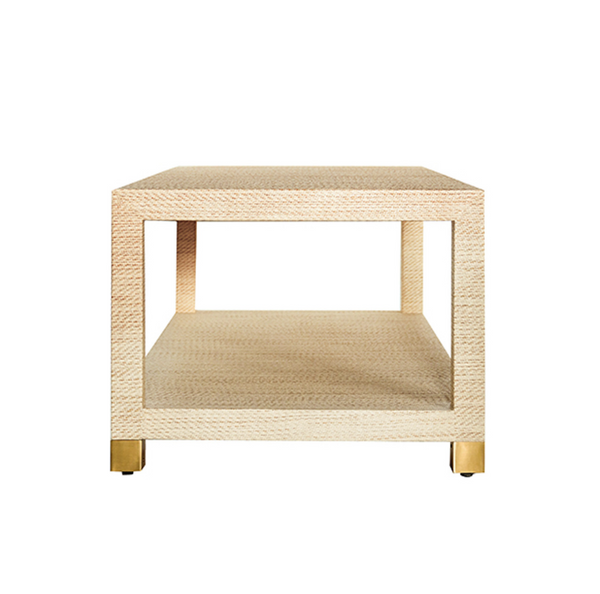 Patricia Two Tier Coffee Table - Natural Grasscloth & Brass