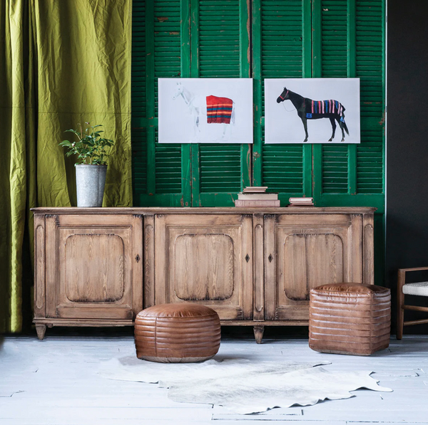 Tack Shop Round Leather Footstool - Matthew Izzo Collection