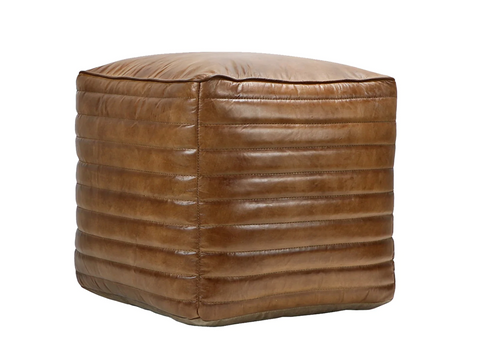 Tack Shop Square Leather Footstool - Matthew Izzo Collection - Matthew Izzo Home