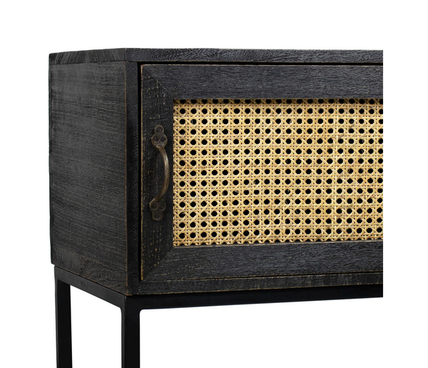 Miller Black Washed Wood, Rattan & Metal TV Stand - Matthew Izzo Collection