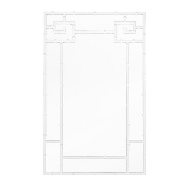 Tessa White Lacquer Greek Key Wall Mirror w/Bamboo Detail
