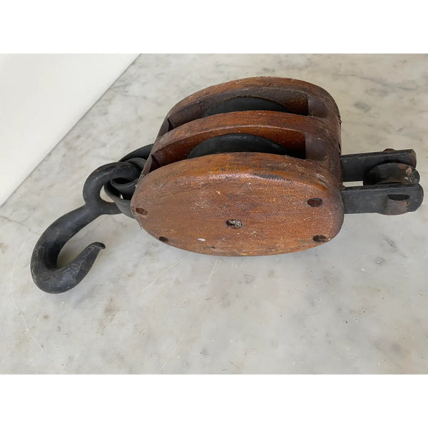 Antique Wood & Iron Pulley