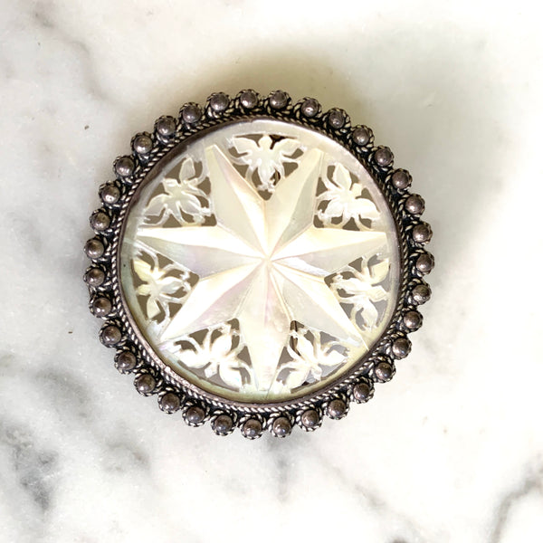 Sterling and Carved Mother of Pearl Brooch/Pendant