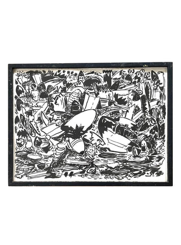 Kermit Oswald Ink On Paper Painting with Original Hand Made Frame - Matthew Izzo Home