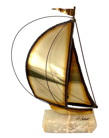 Mid-Century Modern Brass and Marble Sailboat - Matthew Izzo Home