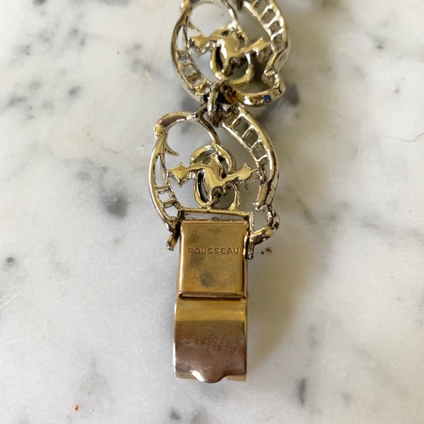 Vintage 1960s Coro Hollywood Glamour Bracelet with Faux Pearls and Aqua Rhinesetones