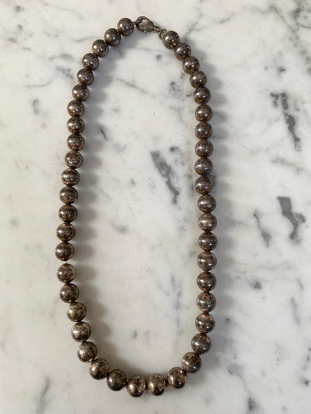 Vintage Native American Sterling Silver Beaded Necklace