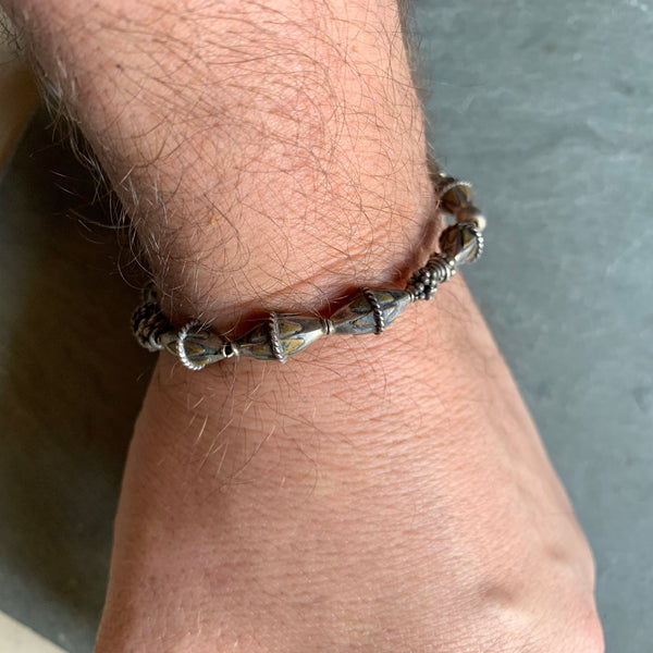 Vintage Diamond Shaped Silver Tone Beaded Bracelet - Made in India