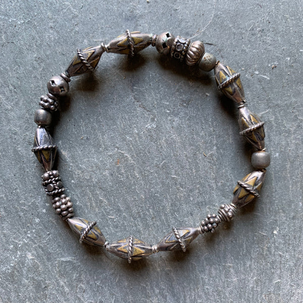 Vintage Diamond Shaped Silver Tone Beaded Bracelet - Made in India