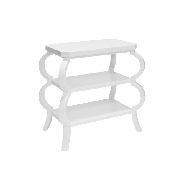 Olive Matte White Lacquer Three Tier Side Table