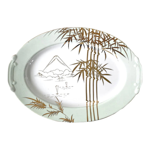Vintage Bamboo Rose China Serving Platter 18k Gold Detailing Japan - Matthew Izzo Home